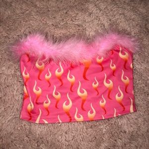 Flame crop top with feathers